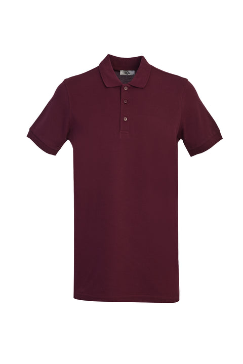 Cherry Red Polo Collar Slim Fit Narrow Cut Cotton T-shirt