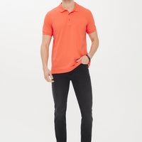 Coral Red Polo Collar Slim Fit Narrow Cut Cotton T-shirt