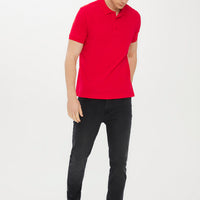 Flag Red Polo Collar Slim Fit Narrow Cut Cotton T-Shirt