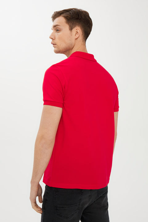 Flag Red Polo Collar Slim Fit Narrow Cut Cotton T-Shirt