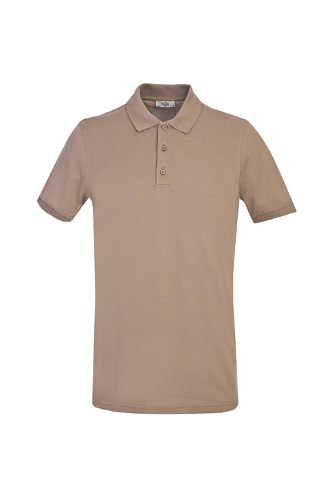 Dark Mink Polo Collar Slim Fit Narrow Cut Cotton T-Shirt