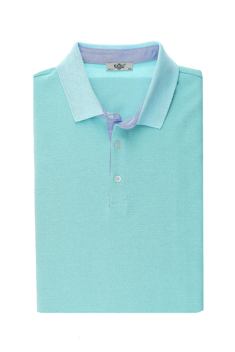 Dark Blue Polo Collar Slim Fit Patterned Cotton T-shirt