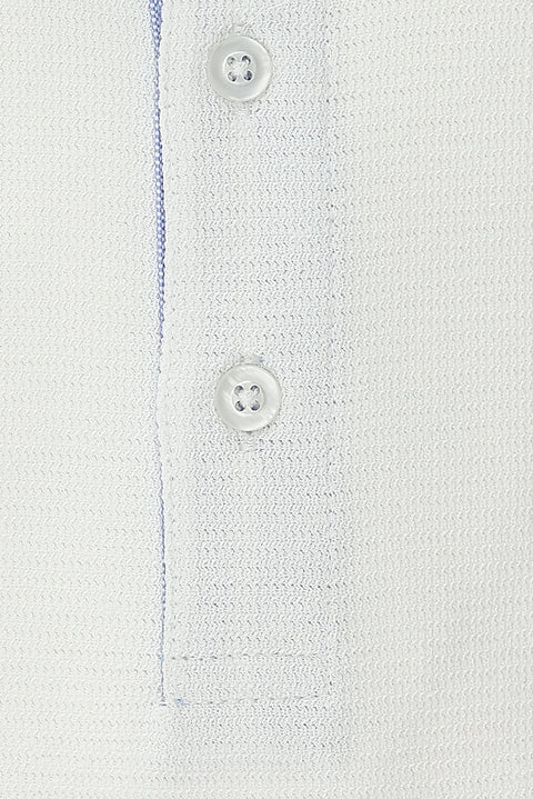 White Polo Collar Slim Fit Patterned Cotton T-shirt