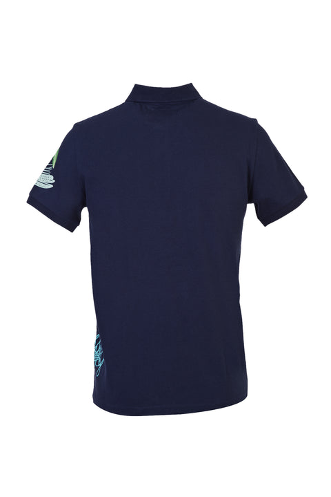 Dark Navy Polo Shirt Slim Fit Printed T-Shirt