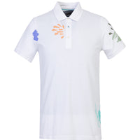 White Polo Collar Slim Fit Printed T-shirt