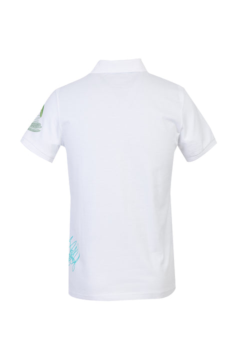 White Polo Collar Slim Fit Printed T-shirt