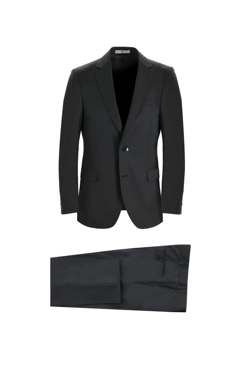 Black 6-Drop Regular Fit Standard Cut Wool Suit