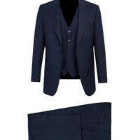 Orta Lacivert 4 Drop Relaxed Fit Rahat Kesim Yelekli Takım Elbise