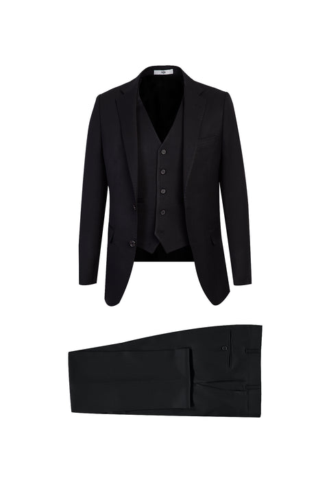 Black 6-Drop Regular Fit Suit with Vest