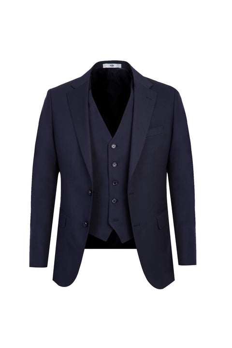 Dark Navy 4-Drop Relaxed Fit Suit with Vest