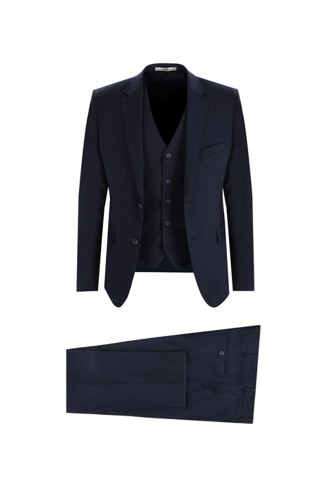 Dark Navy 7 Drop Slim Fit Suit with Vest