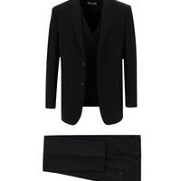 Black 4-Drop Relaxed Fit Suit with Vest