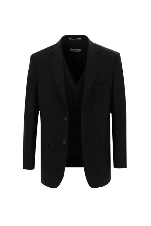 Black 4-Drop Relaxed Fit Suit with Vest
