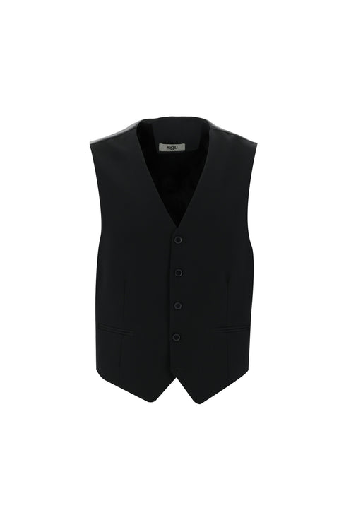 Black 4-Drop Relaxed Fit Suit with Vest
