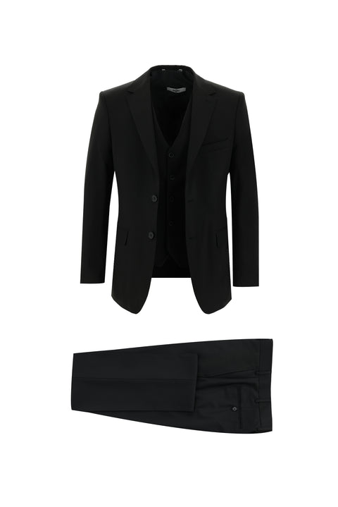 Black 6-Drop Regular Fit Suit with Vest