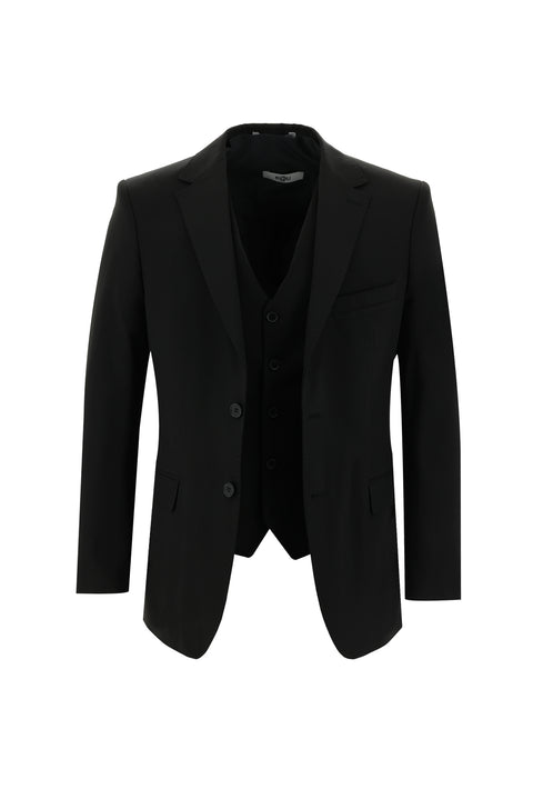 Black 6-Drop Regular Fit Suit with Vest