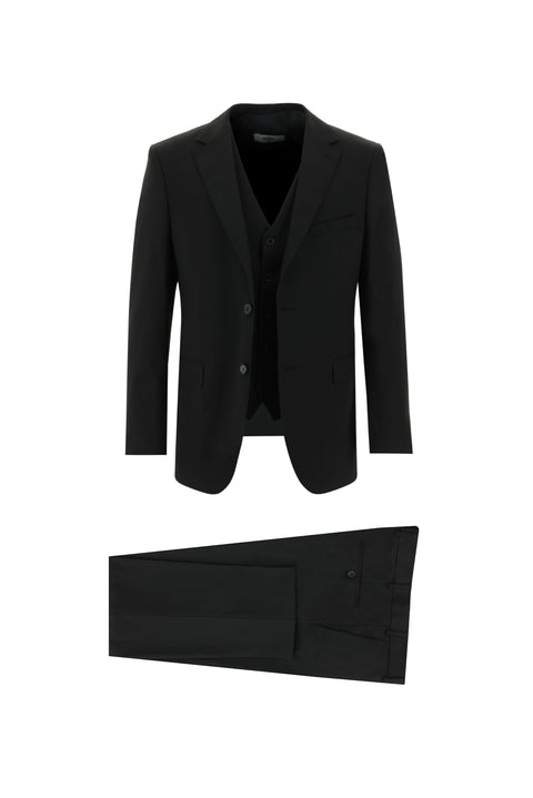 Black 6-Drop Regular Fit Suit with Vest