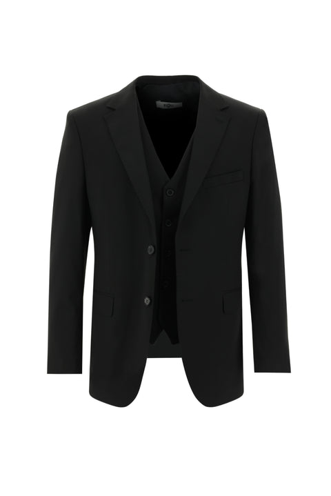 Black 6-Drop Regular Fit Suit with Vest