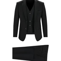 Black 4-Drop Relaxed Fit Suit with Vest