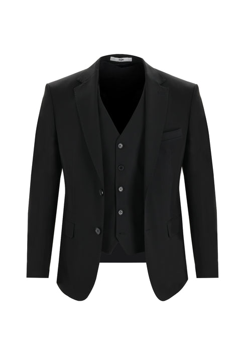 Black 6-Drop Regular Fit Suit with Vest