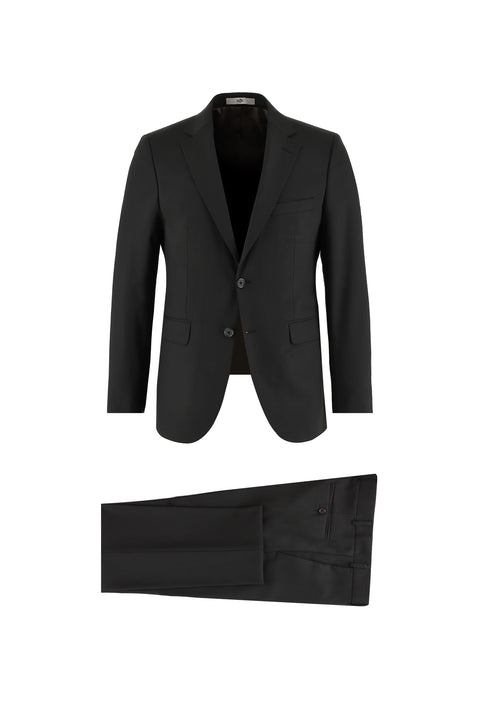 Black 4-Drop Relaxed Fit Wool Suit