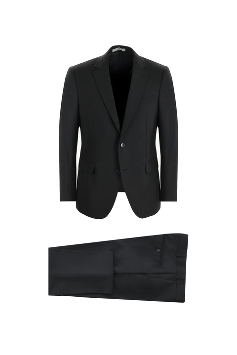 Black 6-Drop Regular Fit Standard Cut Wool Suit