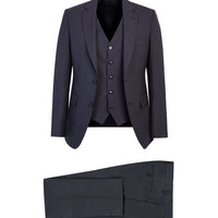Koyu Füme 7 Drop Slim Fit Dar Kesim Yünlü Yelekli Takım Elbise