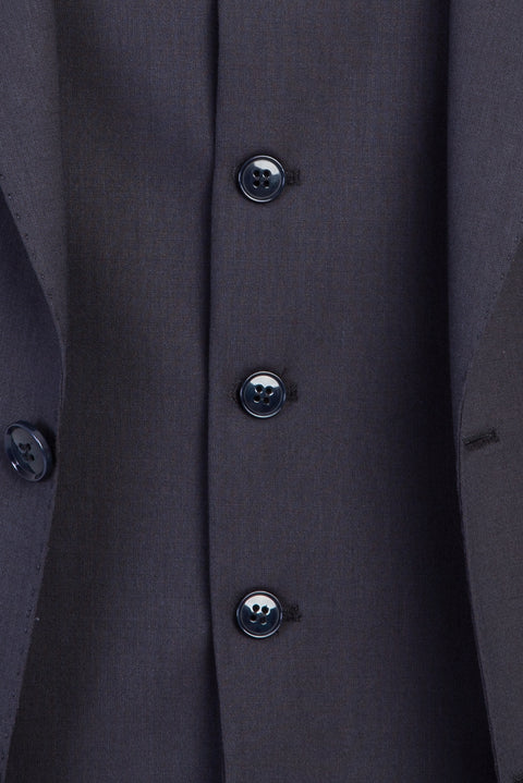 Koyu Füme 7 Drop Slim Fit Dar Kesim Yünlü Yelekli Takım Elbise
