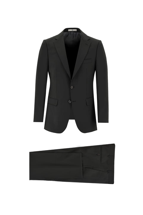 Black 6-Drop Regular Fit Standard Cut Wool Suit