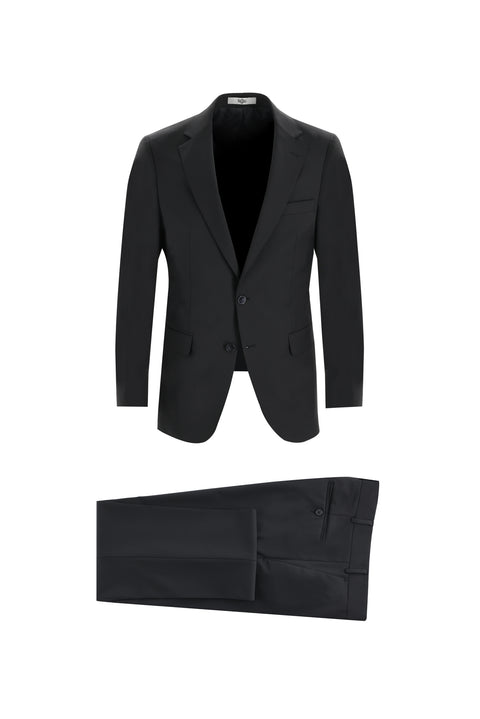 Black 4-Drop Relaxed Fit Wool Suit
