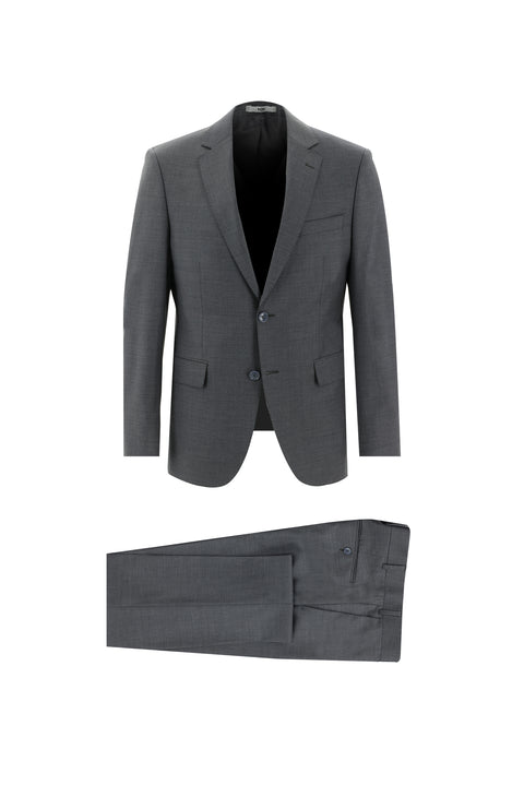 Medium Gray 4-Drop Relaxed Fit Wool Suit