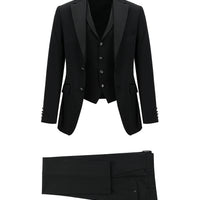 Siyah 7 Drop Slim Fit Dar Kesim Mono Yaka Yelekli Smokin & Damatlık