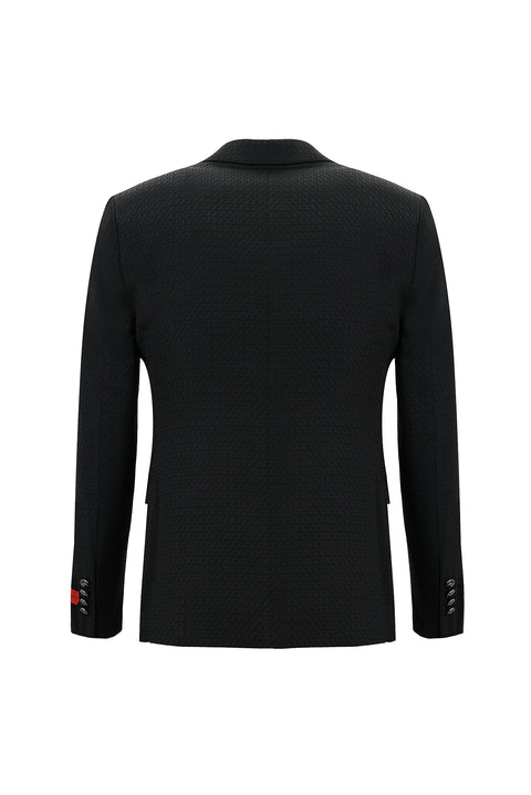 Siyah 7 Drop Slim Fit Dar Kesim Mono Yaka Yelekli Smokin & Damatlık