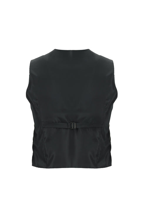 Siyah 7 Drop Slim Fit Dar Kesim Mono Yaka Yelekli Smokin & Damatlık