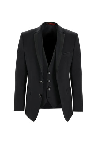  Siyah 7 Drop Slim Fit Dar Kesim Mono Yaka Yelekli Smokin & Damatlık