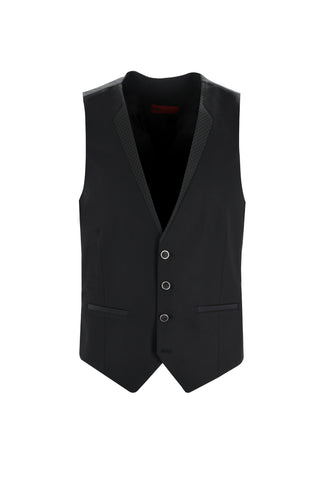  Siyah 7 Drop Slim Fit Dar Kesim Mono Yaka Yelekli Smokin & Damatlık