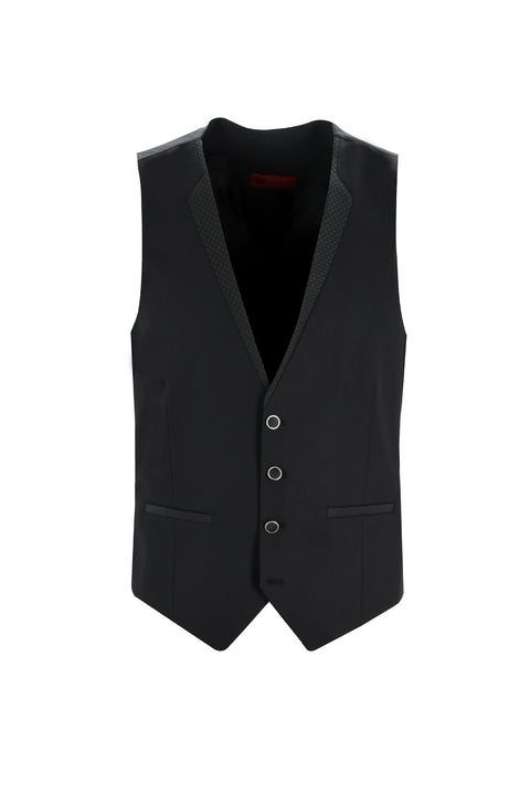 Black 7 Drop Slim Fit Narrow Cut Mono Collar Vest Tuxedo & Groom Suit