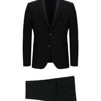 Siyah 7 Drop Slim Fit Dar Kesim Mono Yaka Smokin & Damatlık