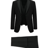 Black 7 Drop Slim Fit Narrow Cut Mono Collar Vest Tuxedo & Groom Suit