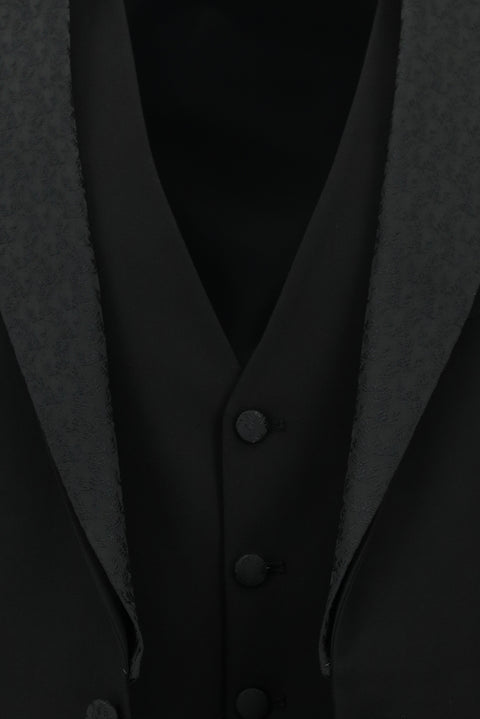 Black 7 Drop Slim Fit Narrow Cut Mono Collar Vest Tuxedo & Groom Suit