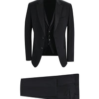 Black 7 Drop Slim Fit Narrow Cut Mono Collar Vest Tuxedo & Groom Suit