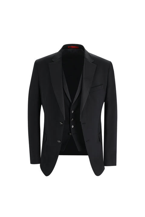 Black 7 Drop Slim Fit Narrow Cut Mono Collar Vest Tuxedo & Groom Suit