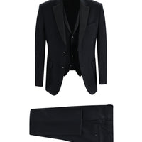 Black 7 Drop Slim Fit Narrow Cut Mono Collar Vest Tuxedo & Groom Suit