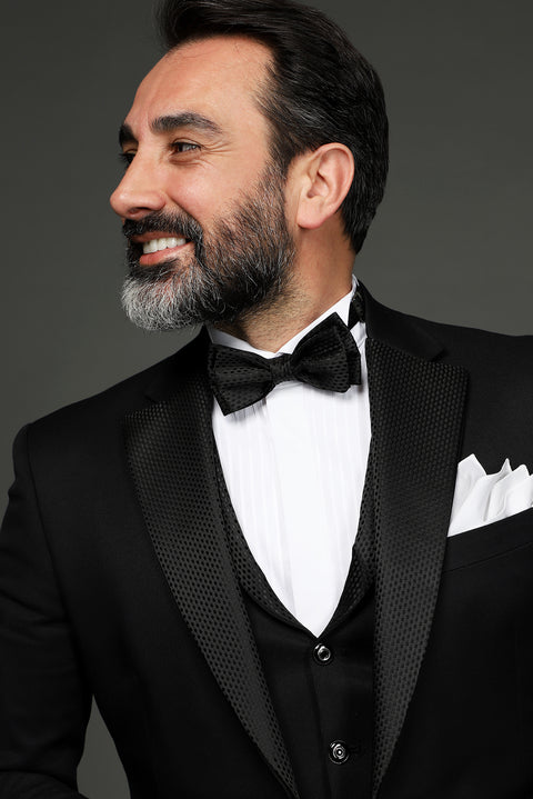 Black 7 Drop Slim Fit Narrow Cut Mono Collar Vest Tuxedo & Groom Suit