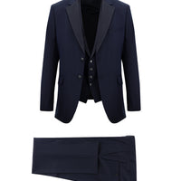 Dark Navy 7 Drop Slim Fit Narrow Cut Mono Collar Vest Tuxedo & Groom Suit