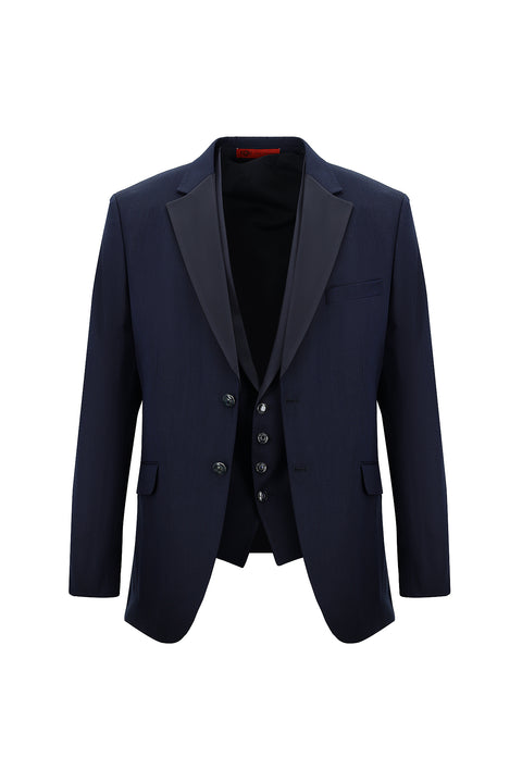 Dark Navy 7 Drop Slim Fit Narrow Cut Mono Collar Vest Tuxedo & Groom Suit