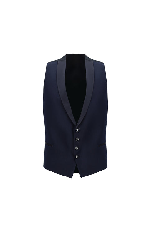 Dark Navy 7 Drop Slim Fit Narrow Cut Mono Collar Vest Tuxedo & Groom Suit
