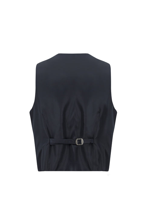 Dark Navy 7 Drop Slim Fit Narrow Cut Mono Collar Vest Tuxedo & Groom Suit