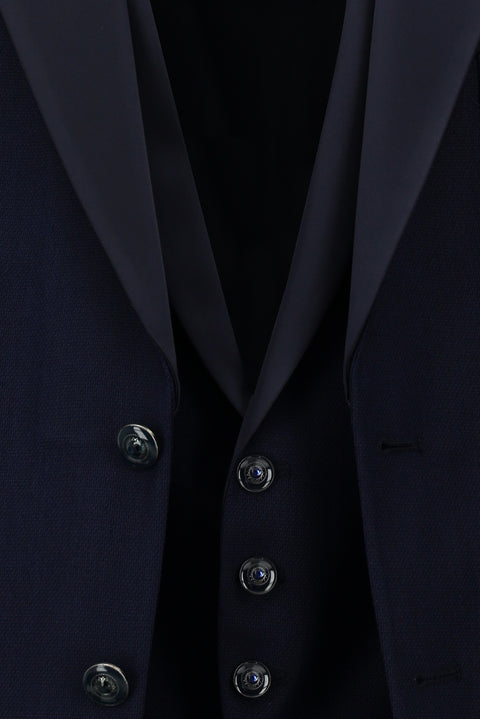 Dark Navy 7 Drop Slim Fit Narrow Cut Mono Collar Vest Tuxedo & Groom Suit