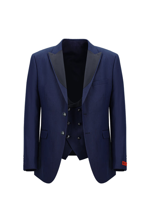 Dark Navy 6 Drop Regular Fit Standard Cut Pointed Collar Vest Tuxedo & Groom Suit